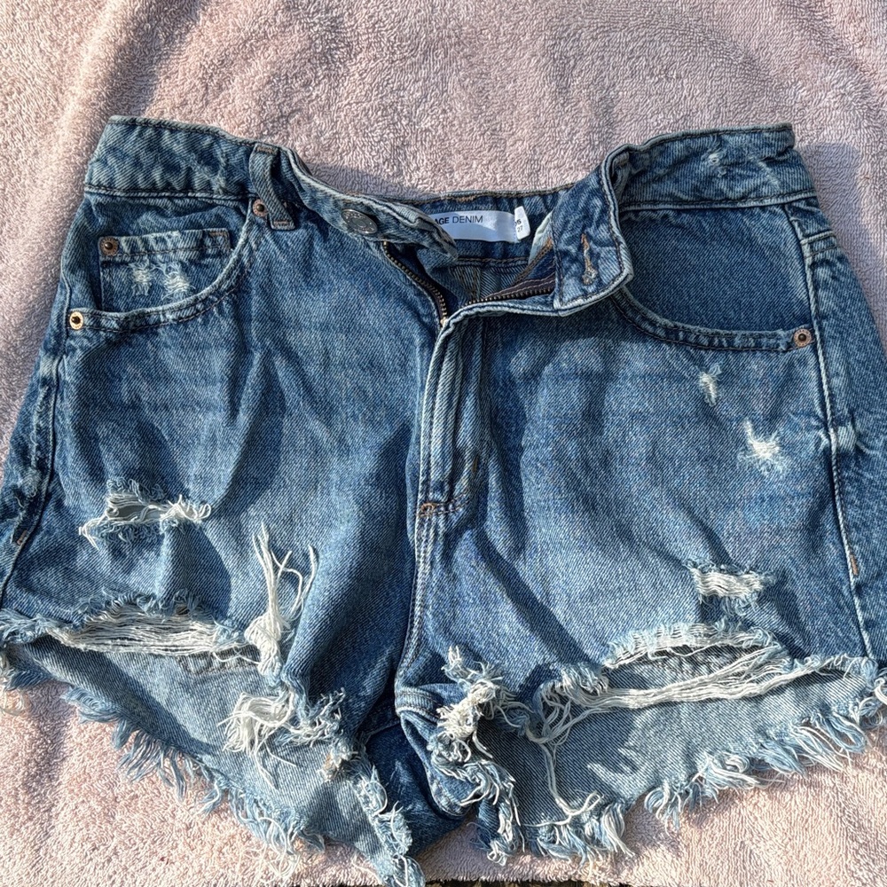 Garage Light Blue Distressed Denim Jean Shorts